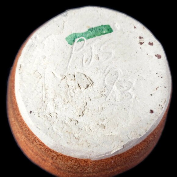 Crude Art Pottery 6" Vase Brutalist Boho Incised Signed PJs 1993 Heavy Vintage - Picture 11 of 11